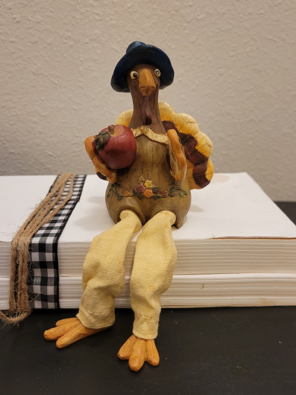 Handcrafted Yellow Turkey Figurine with Apple - Unbranded